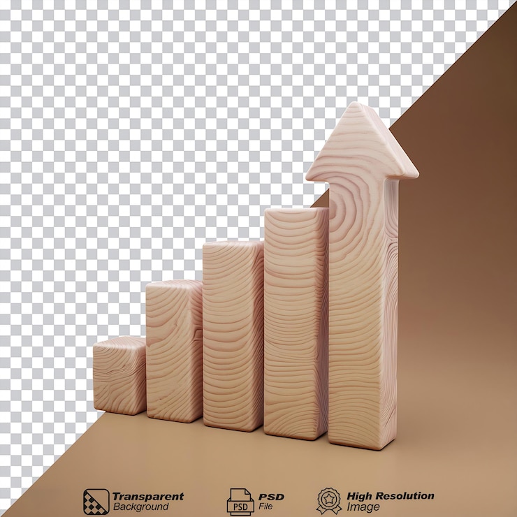 PSD gráfico de crecimiento símbolo de madera aislado sobre un fondo transparente