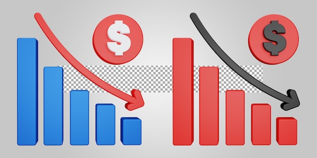 Gráfico de crisis de recesión aislado sobre fondo transparente 3d render