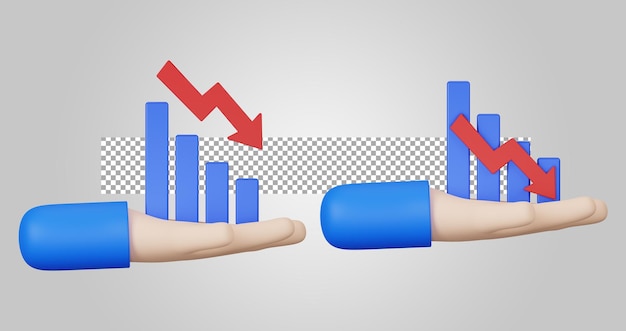 PSD gráfico de crisis de recesión con la mano sobre fondo transparente 3d render