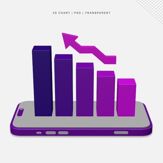 PSD gráfico de barras 3d sai do celular transparente sem fundo