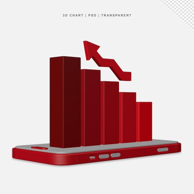 PSD gráfico de barras 3d sai do celular transparente sem fundo