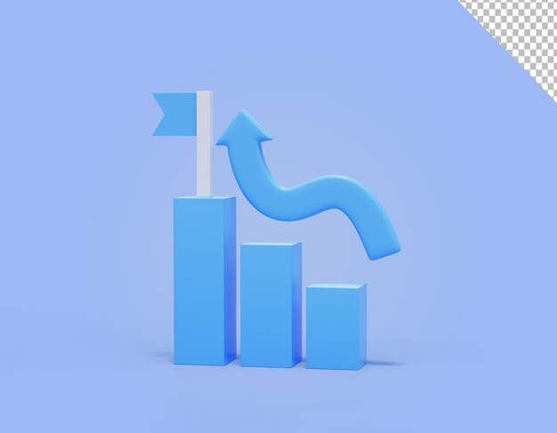 Gráfico de crescimento com ilustração 3d do ícone da web do conceito de negócios e finanças de seta