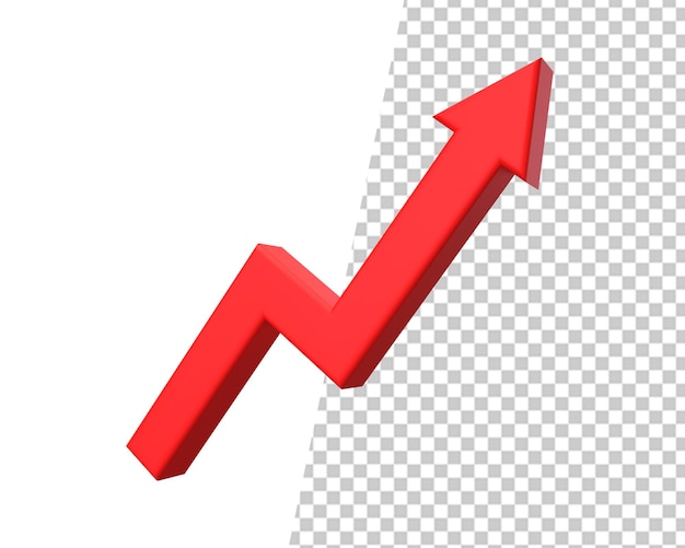 PSD gráfico de crescimento de negócios para cima da seta vermelha 3d renderização