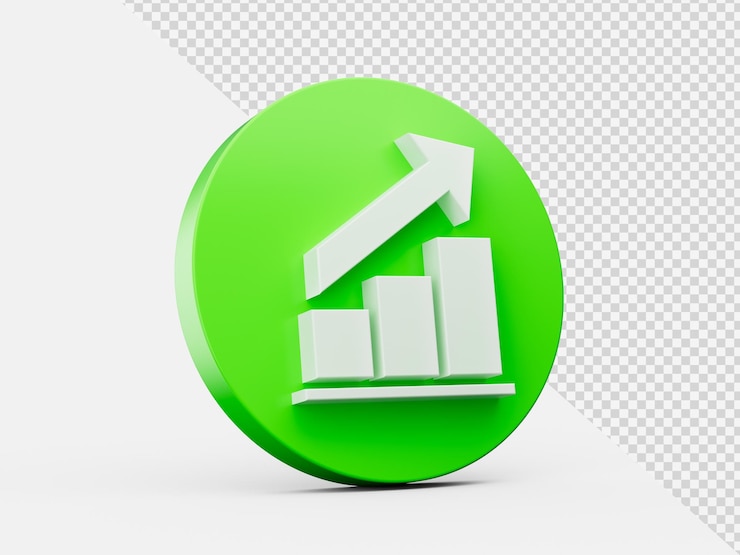PSD gráfico de crescimento de negócios para cima ícone de gráfico de crescimento verde ilustração 3d investimento e lucro