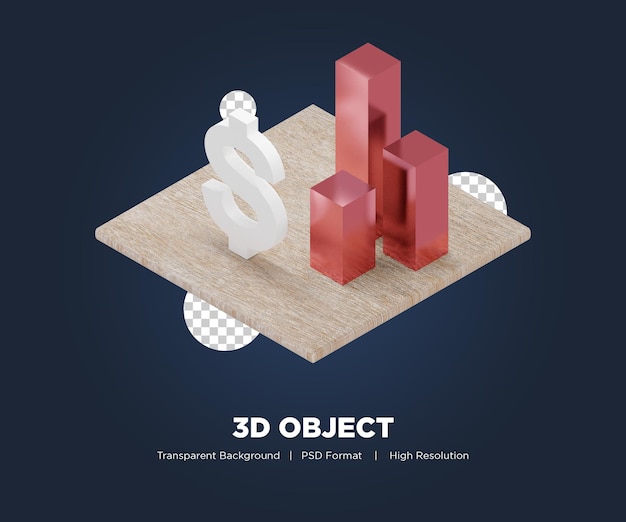 Gráfico de crescimento em renderização 3D com fundo transparente