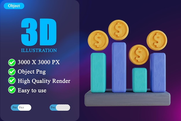 gráfico de dinheiro de pilha de ilustração 3D