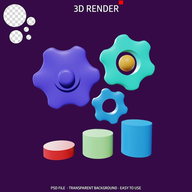 Gráfico de engrenagem de ícone de renderização 3d