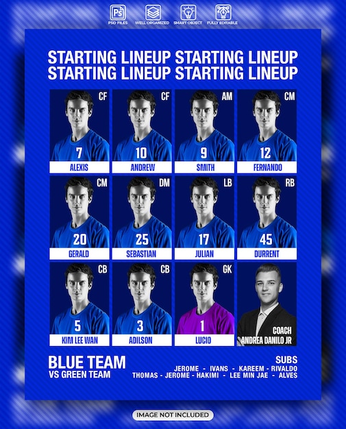 Gráfico de formação inicial de futebol com estilo de cor azul