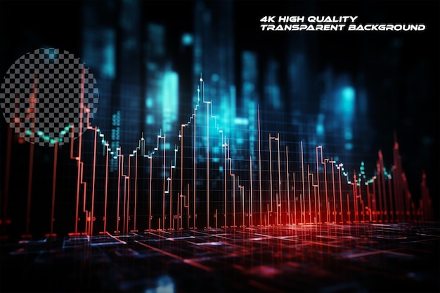PSD gráfico de negociação no mercado de ações com gráfico de velas em fundo transparente