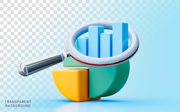 PSD gráfico de pizza ampliar vidro ilustração 3d crescimento diagrama de estoque gráfico financeiro pesquisa encontrar estratégia