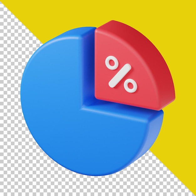 Gráfico de pizza de ícone 3D isolado no fundo transparente