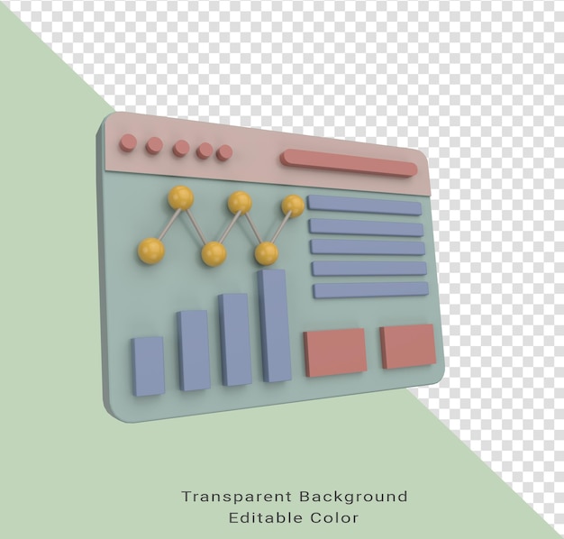 Gráfico de relatório financeiro de análise de dados de ilustração 3D e página da Web com interface de painel de controle do gráfico de dados