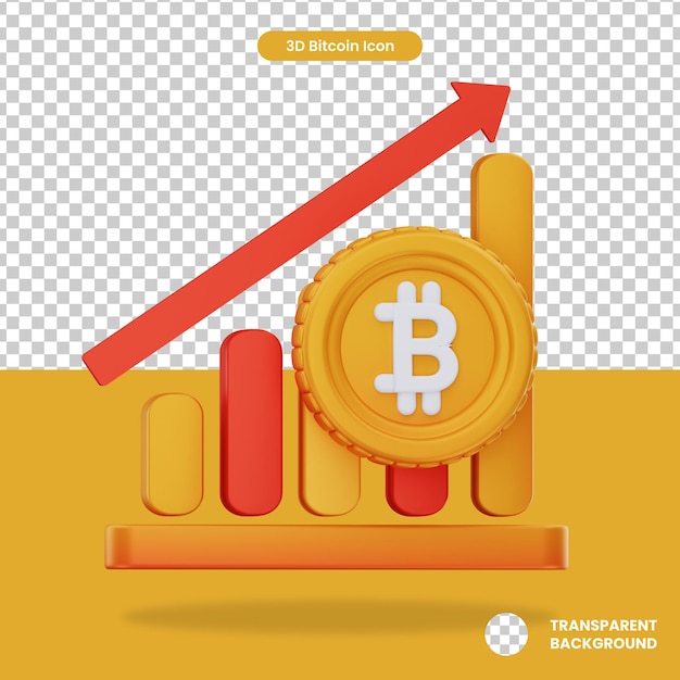 Grafico di crescita 3D di Bitcoin Concetto di investimento in criptovaluta