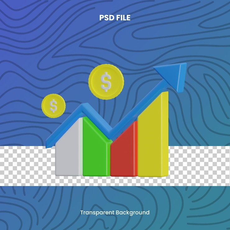 PSD grafico di crescita finanziaria illustrazione dell'icona di rendering 3d grafico di file psd