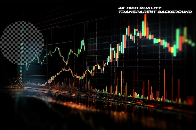 PSD gráfico do mercado de ações para análise de negociação em fundo transparente