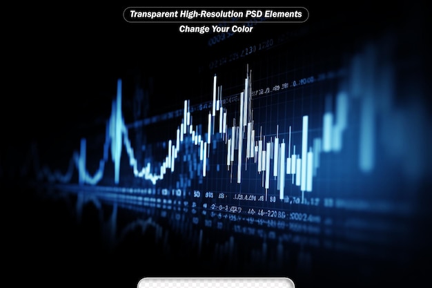 PSD gráfico financeiro com linha de tendência ascendente gráfico de velas no mercado de ações em fundo azul