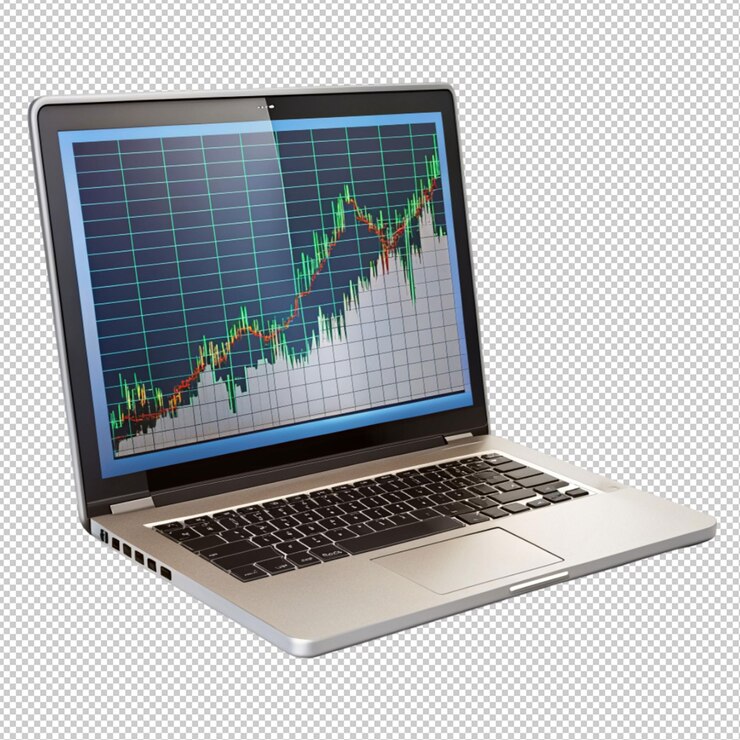 PSD gráfico financiero creativo abstracto con mapa del mundo en la pantalla de una computadora portátil moderna forex y concepto de inversión renderización 3d