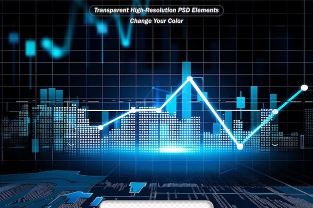 Gráfico financiero y gráfico ascendente con líneas y números