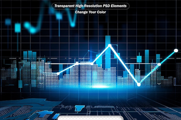 PSD gráfico financiero y gráfico ascendente con líneas y números