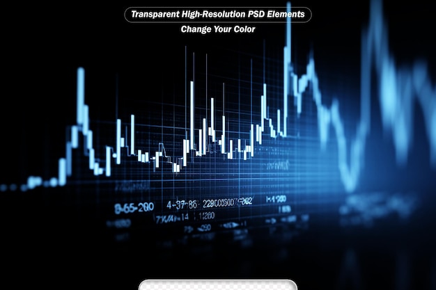 PSD gráfico financiero con línea de tendencia al alza gráfico de vela en el mercado de valores en fondo de color azul