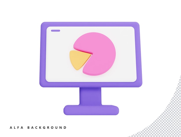 grafico finanziario e computer con stile minimo del fumetto dell'icona di vettore 3d