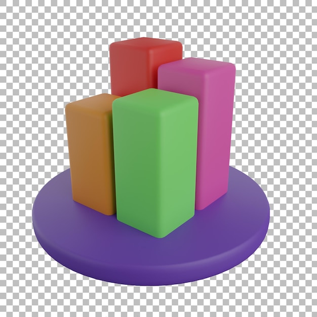Gráfico de gráfico de barras 3d Vista derecha con fondo transparente