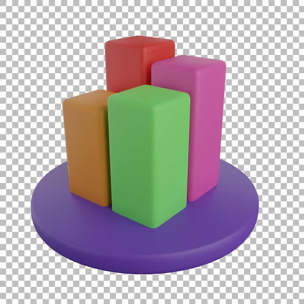 PSD gráfico de gráfico de barras 3d vista derecha con fondo transparente