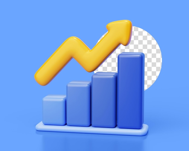 PSD gráfico gráfico com ícone de negócios de seta ilustração de fundo 3d