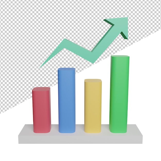 Gráfico infográfico crescimento ilustração 3D renderização ícone vista frontal fundo transparente
