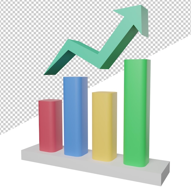 Gráfico infográfico crescimento ilustração 3D renderização ilustração vista lateral fundo transparente