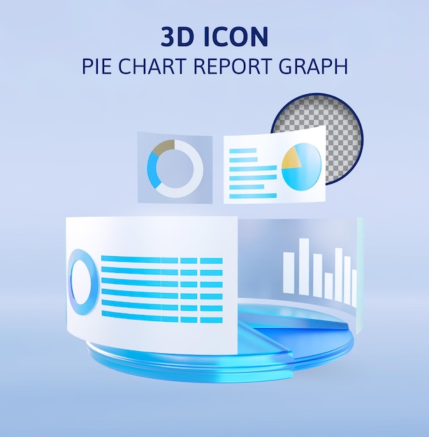 Gráfico de informe de gráfico circular en la pantalla de proyección ilustración de representación 3d