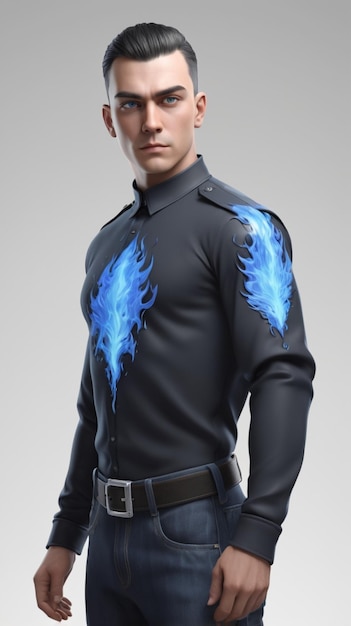 Gráfico de llama azul en el diseño de la camisa negra
