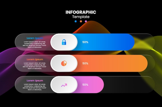gráfico de plantillas de infografía de glassmorphism