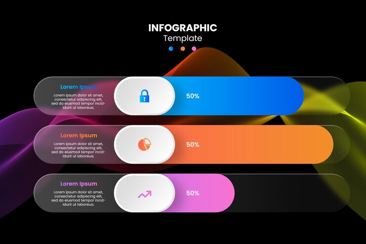 PSD gráfico de plantillas de infografía de glassmorphism