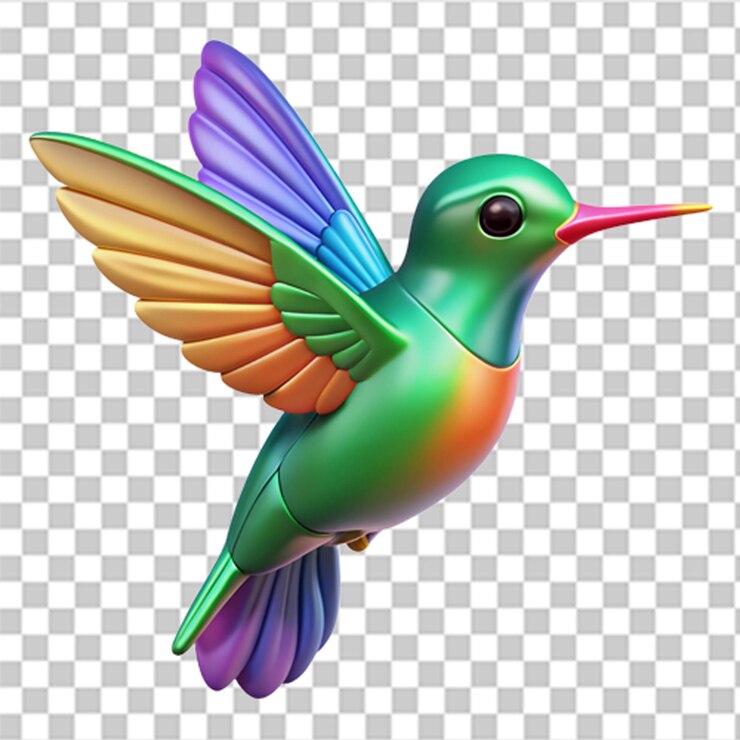 PSD gráfico de plástico 3d detallado de un colibrí colorido y vibrante con texturas brillantes