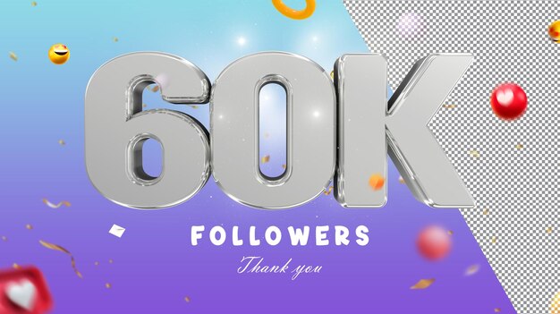Un gráfico que dice 60k seguidores sobre un fondo morado.