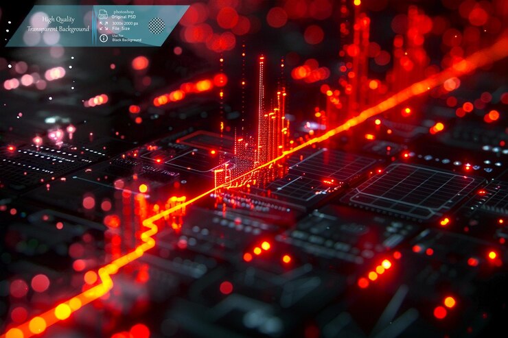 PSD gráfico rojo del mercado de valores con una tendencia ascendente sobre un fondo transparente