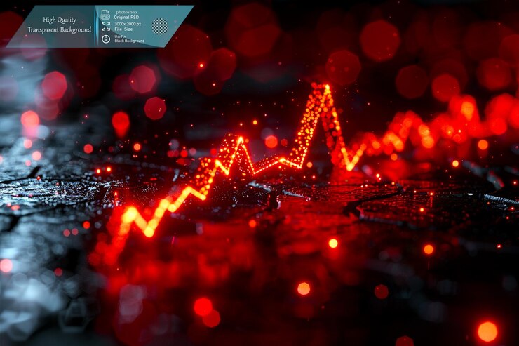 PSD gráfico rojo del mercado de valores con una tendencia ascendente sobre un fondo transparente