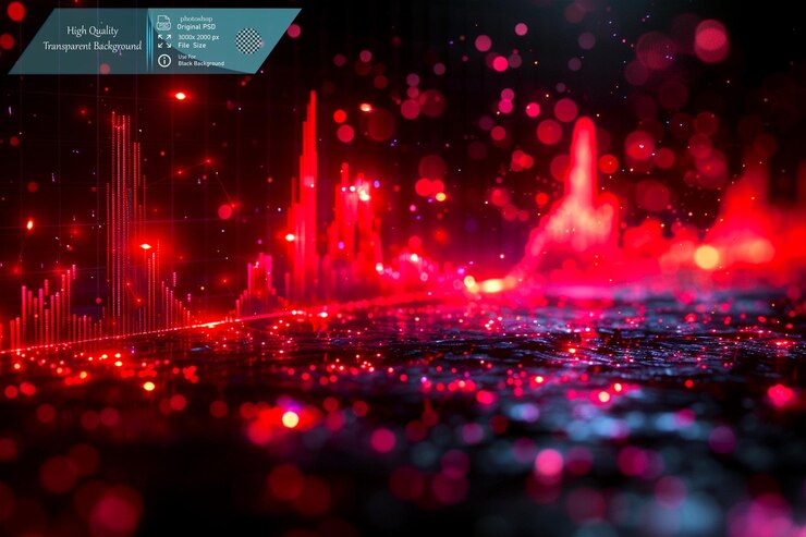 PSD gráfico rojo del mercado de valores con una tendencia ascendente sobre un fondo transparente