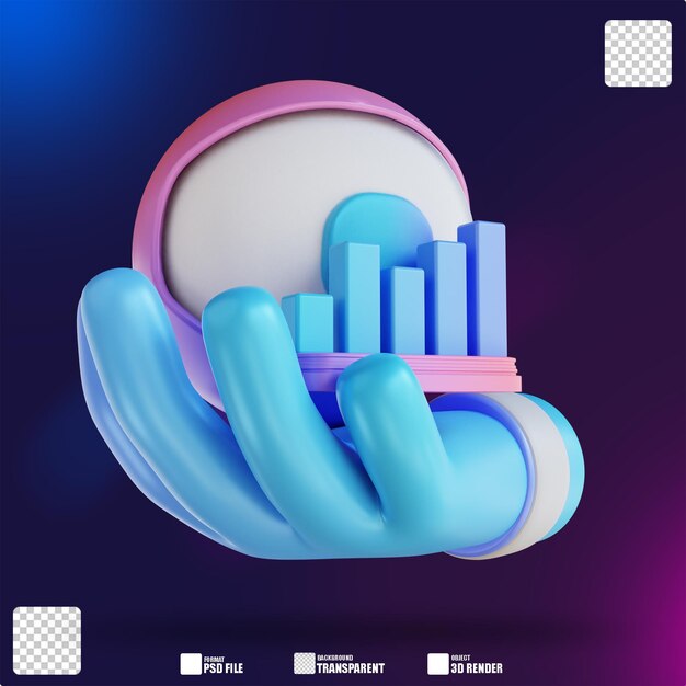Gráfico de seguimiento colorido de ilustración 3D y mano 4