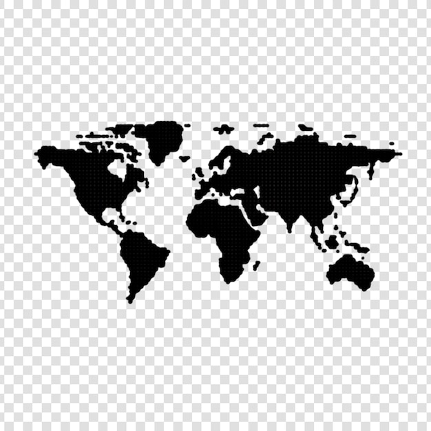 Gráfico simple de mapa del mundo punteado para el diseño global en un fondo transparente