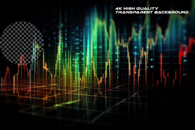 PSD el gráfico de velas del mercado de valores en verde y rojo sobre un fondo transparente