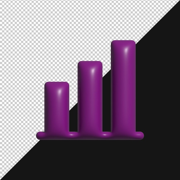 Grafico viola renderizzato in 3D che rappresenta la crescita e l'analisi dei dati