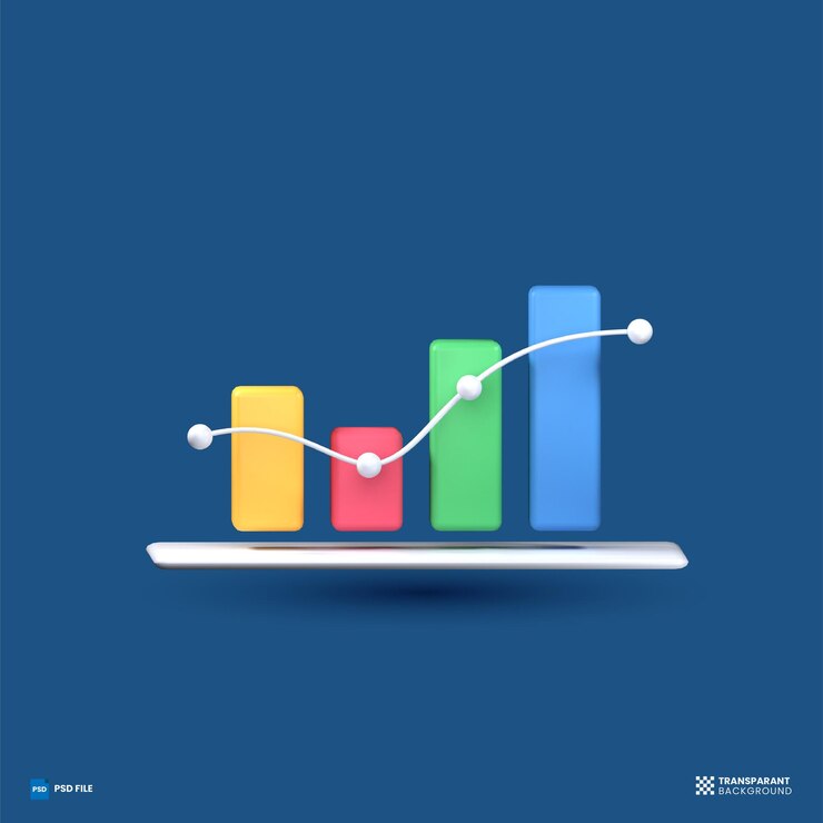 PSD gráficos 3d y análisis de iconos de gráficos datos financieros empresariales ilustración de renderizado 3d