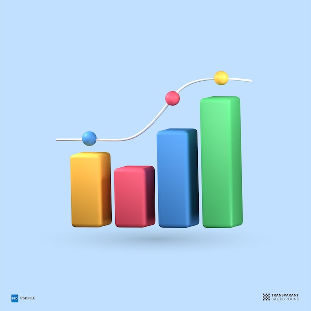 Gráficos 3d y análisis de iconos de gráficos negocios datos financieros ilustración de renderizado 3d