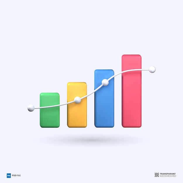 PSD gráficos 3d y análisis de iconos de gráficos negocios datos financieros ilustración de renderizado 3d