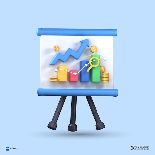gráficos 3d y presentación de gráficos icono análisis negocios datos financieros 3d renderizar ilustración