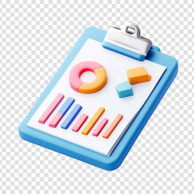 PSD los gráficos de datos coloridos en un tablón de recortes visualizan el éxito comercial