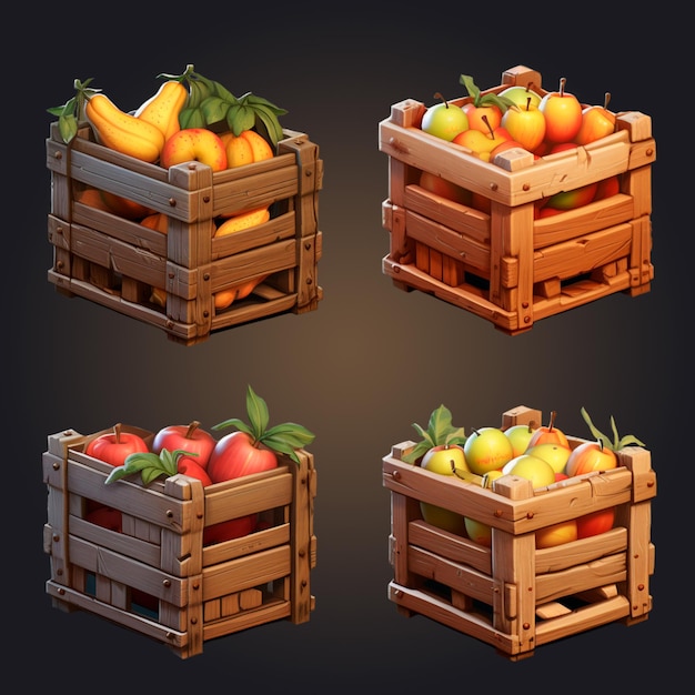 PSD gráficos de jogo de caixas de frutas