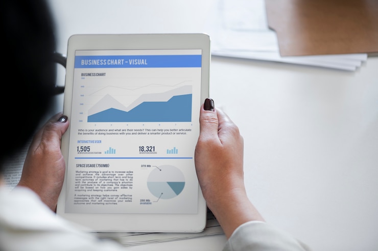 PSD grafik analisis bisnis di tablet digital